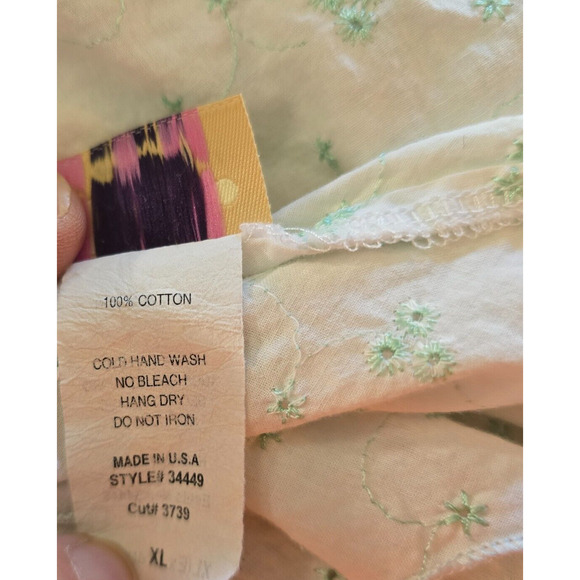 Gemini Blouse Women's XL White Green Floral Embordering Front & Back Ties Wrap - Picture 5 of 16